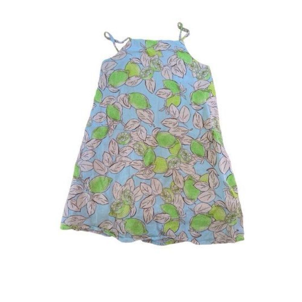 Girls Zara lime print summer linen dress